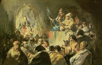 Dirigiéndose a una multitud enmascarada de Eugenio Lucas y Padilla